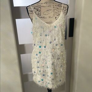 Elegant White Dress with Multicolor Sequins